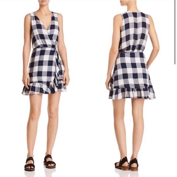 Rails Madison Azure Check Sleeveless Linen Wrap Dress | Medium - Picture 2 of 7